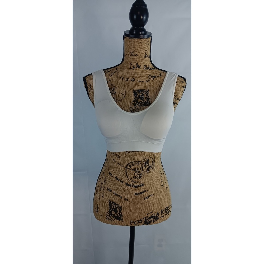 Genie Bra women's knit Nylon Spandex Soft Sports Bra Cream Large  AA374